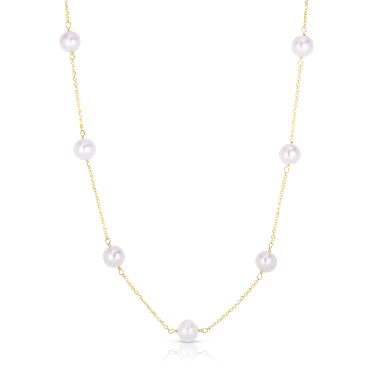 Pearl Station Necklace, 14k yellow gold - URBAETIS Fine Jewelry