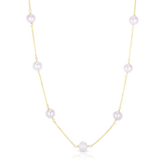 Pearl Station Necklace, 14k yellow gold - URBAETIS Fine Jewelry