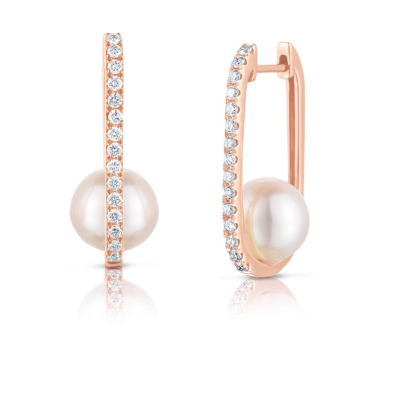 Pearl and Diamond U Hoops, 14K Rose Gold- URBAETIS Fine Jewelry