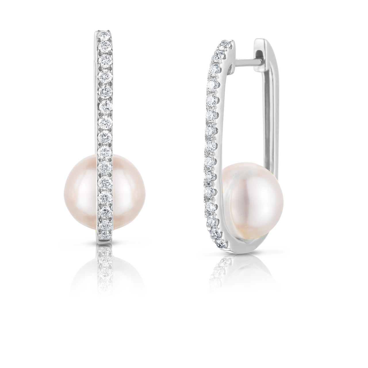 Pearl and Diamond U Hoops, 14K White Gold- URBAETIS Fine Jewelry