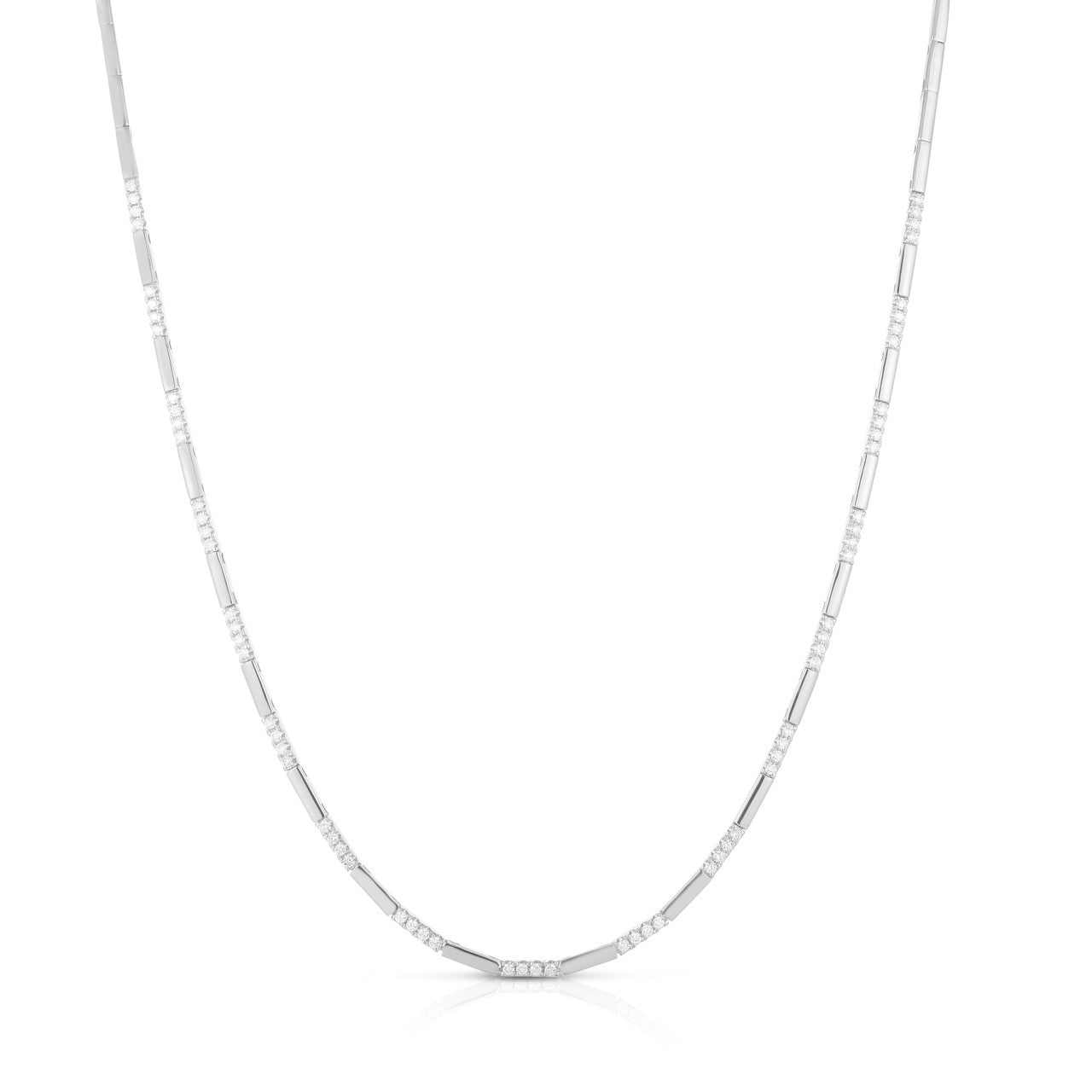 Pave Diamond Gold Bar Tennis Necklace, 14K White Gold- URBAETIS Fine Jewelry
