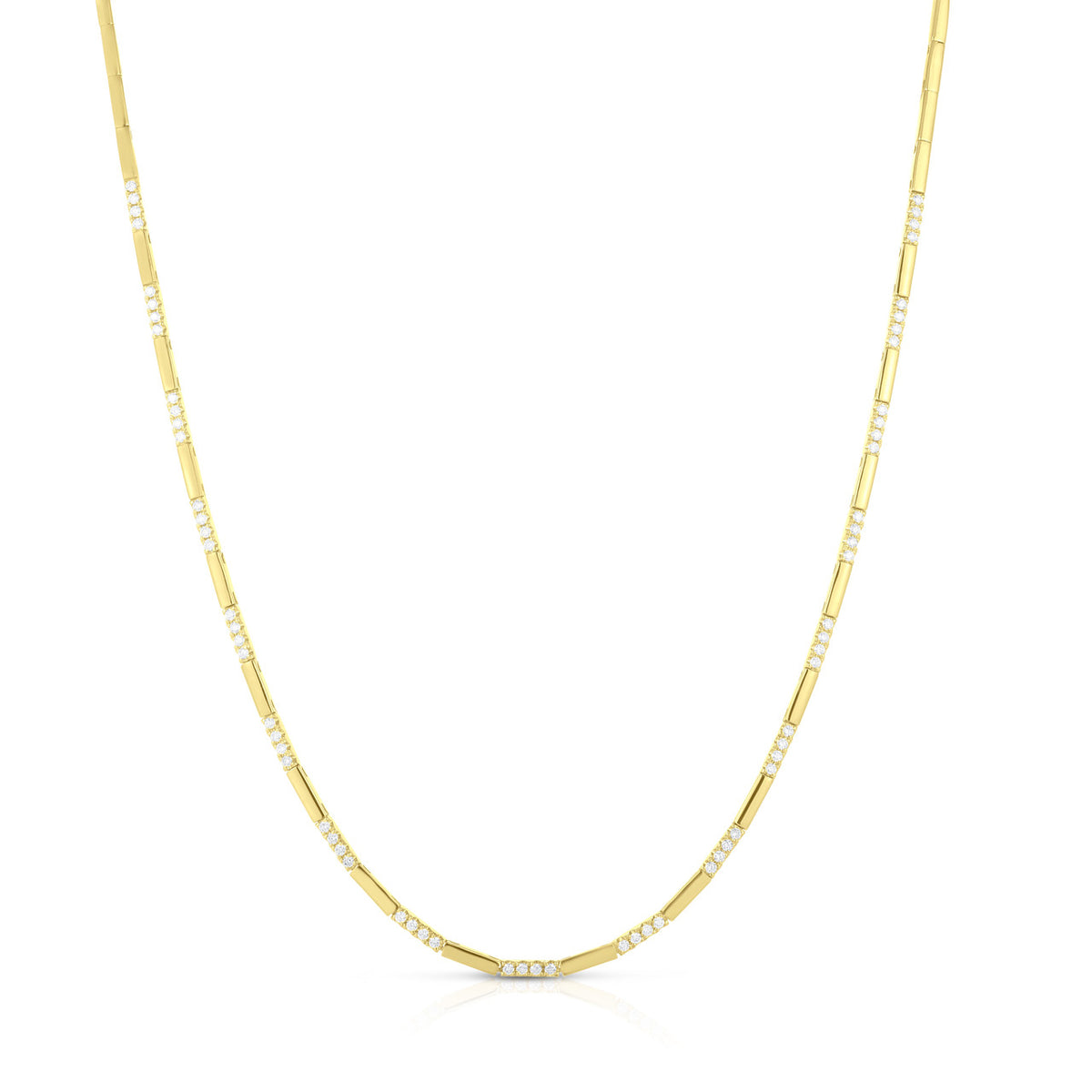 Pave Diamond Gold Bar Tennis Necklace, 14K Yellow Gold- URBAETIS Fine Jewelry