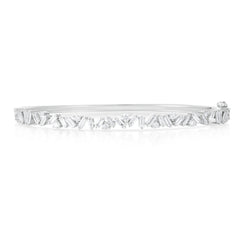 Baguette and Round Diamond Bangle, 14K White Gold- URBAETIS Fine Jewelry