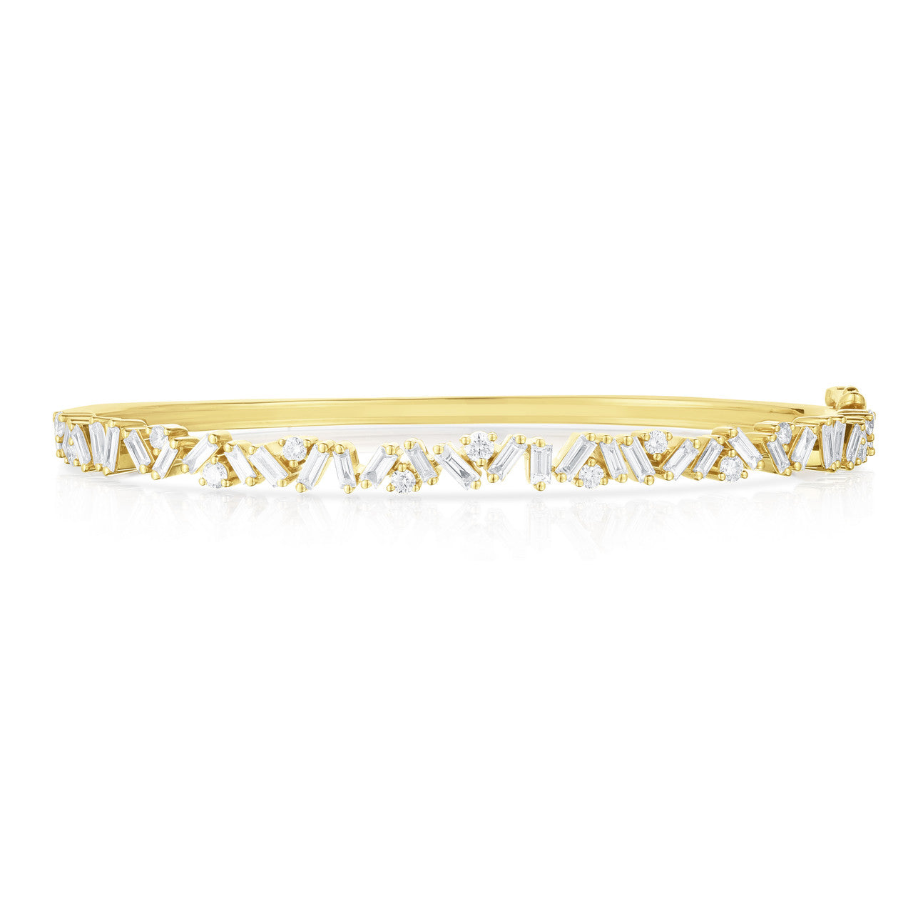 Baguette and Round Diamond Bangle, 14K Yellow Gold- URBAETIS Fine Jewelry
