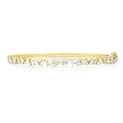 Baguette and Round Diamond Bangle, 14K Yellow Gold- URBAETIS Fine Jewelry