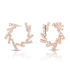 Pave Diamond Bar Swirl Studs, 14K Rose Gold- URBAETIS Fine Jewelry