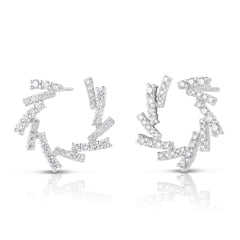 Pave Diamond Bar Swirl Studs, 14K White Gold- URBAETIS Fine Jewelry