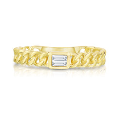 Bezel Set Baguette Diamond Curb Link Ring, 14K Yellow Gold- URBAETIS Fine Jewelry
