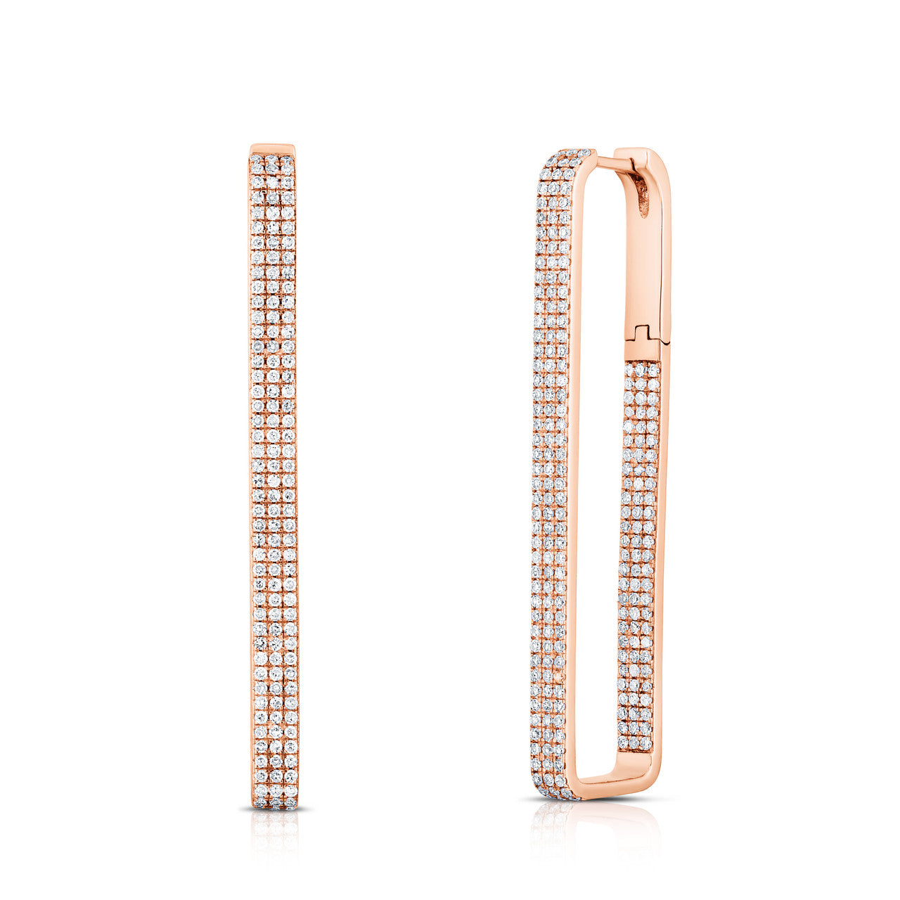 Pave' Diamond Long Square Hoops, 14K Rose Gold- URABETIS Fine Jewelry