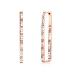 Pave' Diamond Long Square Hoops, 14K Rose Gold- URABETIS Fine Jewelry