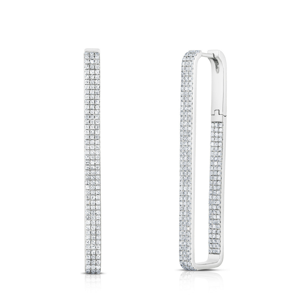 Pave' Diamond Long Square Hoops, 14K White Gold- URBAETIS Fine Jewelry