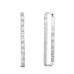 Pave' Diamond Long Square Hoops, 14K White Gold- URBAETIS Fine Jewelry