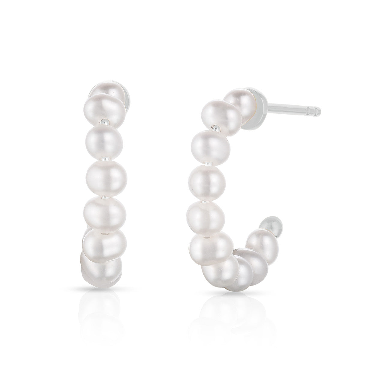 Small Pearl Hoops, 14K White Gold- URBAETIS Fine Jewelry