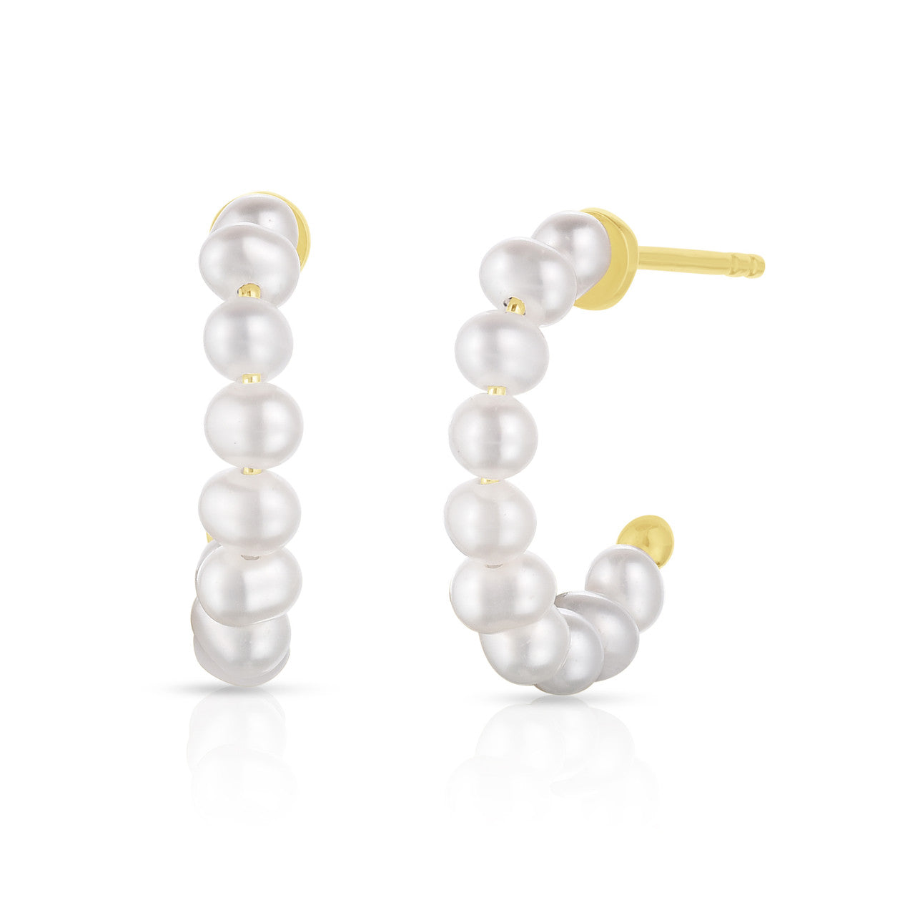 Small Pearl Hoops, 14K Yellow Gold- URBAETIS Fine Jewelry