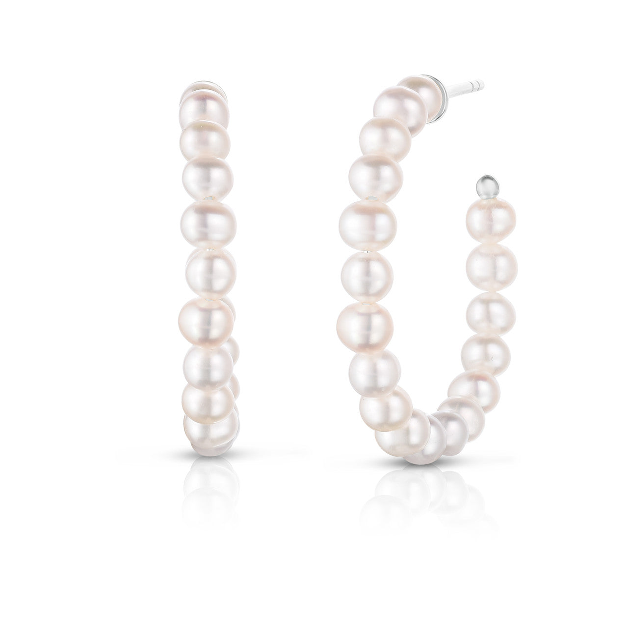Freshwater Pearl Hoops, 14K White Gold- URBAETIS Fine Jewelry