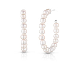 Freshwater Pearl Hoops, 14K White Gold- URBAETIS Fine Jewelry