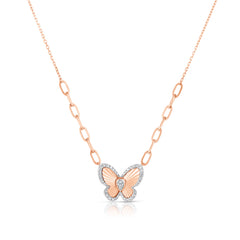 Fluted  Pear Illusion Diamond Butterfly Necklace, 14K Rose Gold- URBAETIS Fine Jewelry