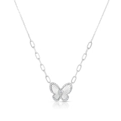Fluted  Pear Illusion Diamond Butterfly Necklace, 14K White Gold- URBAETIS Fine Jewelry
