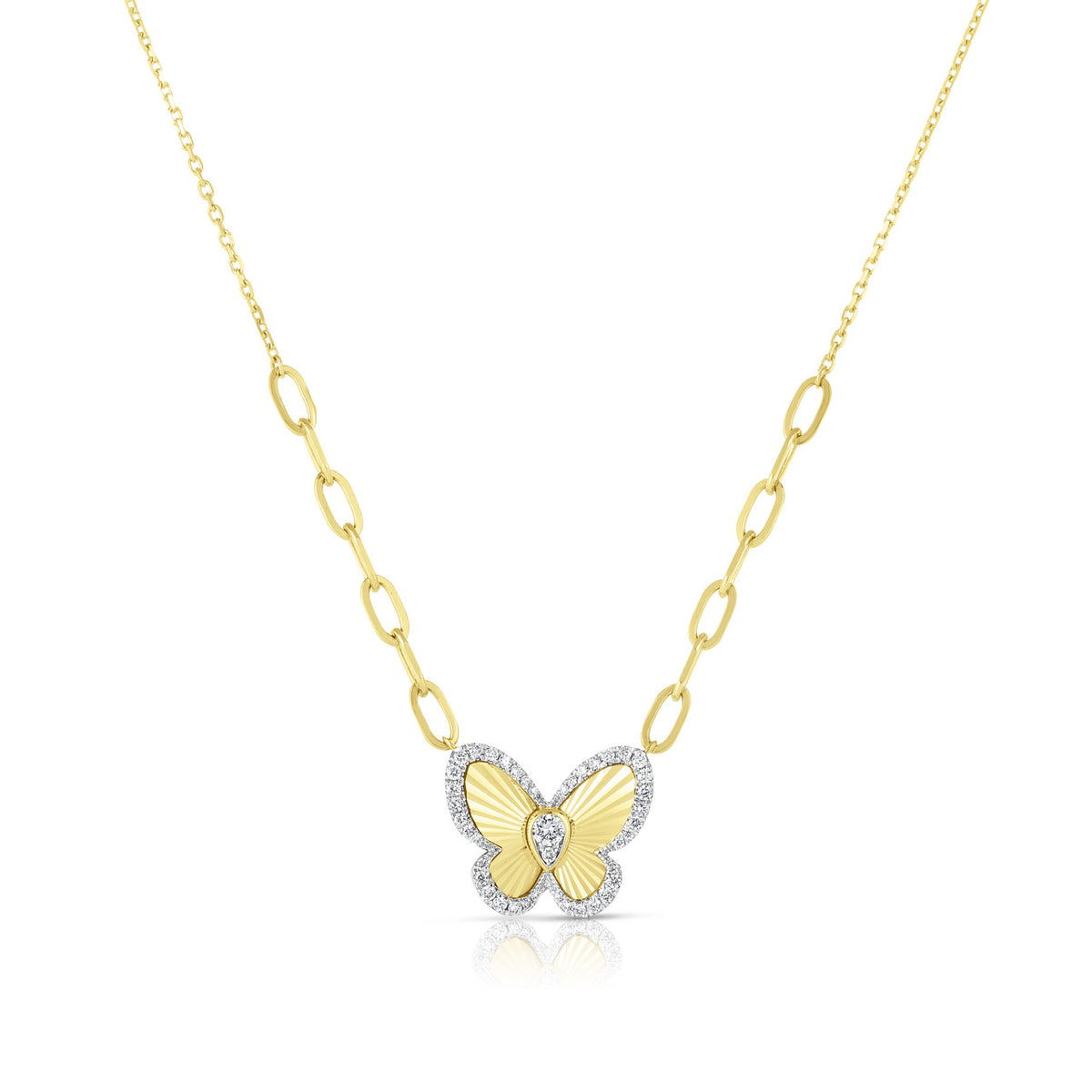 Fluted  Pear Illusion Diamond Butterfly Necklace, 14K Yellow Gold- URBAETIS Fine Jewelry