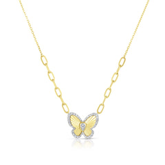 Fluted  Pear Illusion Diamond Butterfly Necklace, 14K Yellow Gold- URBAETIS Fine Jewelry