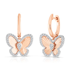 Fluted Pear Illusion Diamond Butterfly Earrings, 14K Rose Gold- URBAETIS Fine Jewelry