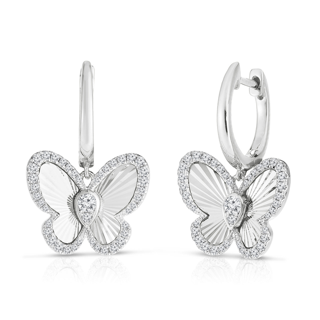 Fluted Pear Illusion Diamond Butterfly Earrings, 14K White Gold- URBAETIS Fine Jewelry