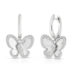 Fluted Pear Illusion Diamond Butterfly Earrings, 14K White Gold- URBAETIS Fine Jewelry