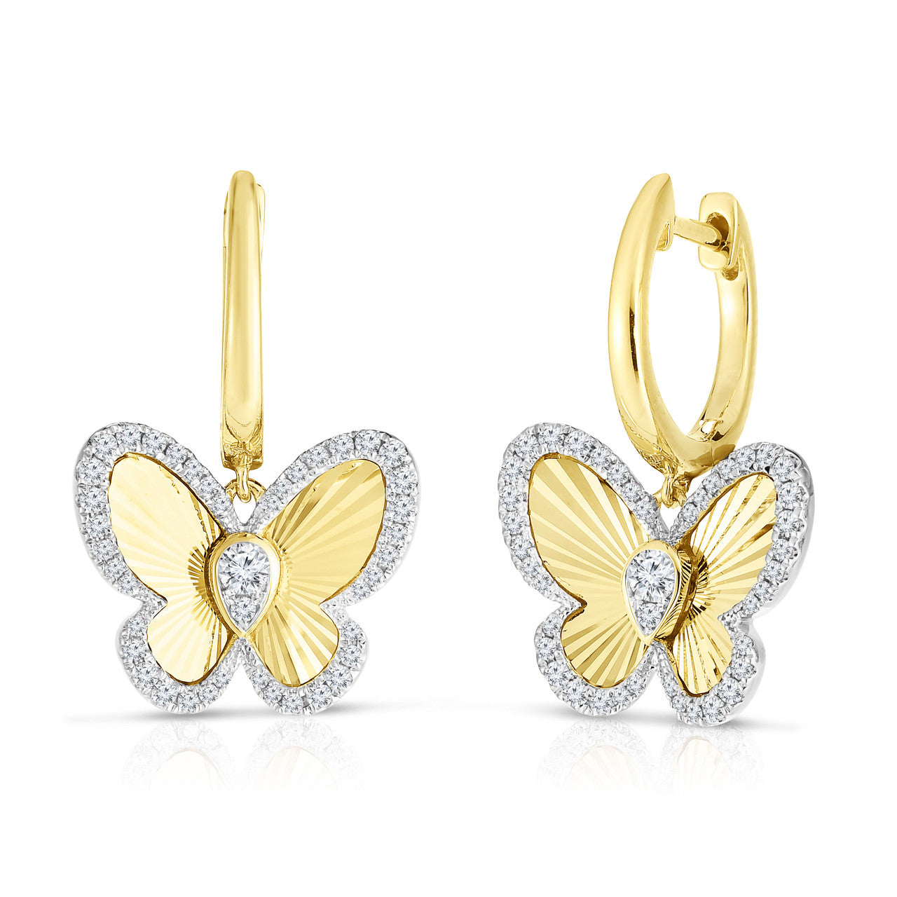Fluted Pear Illusion Diamond Butterfly Earrings, 14K Yellow Gold- URBAETIS Fine Jewelry