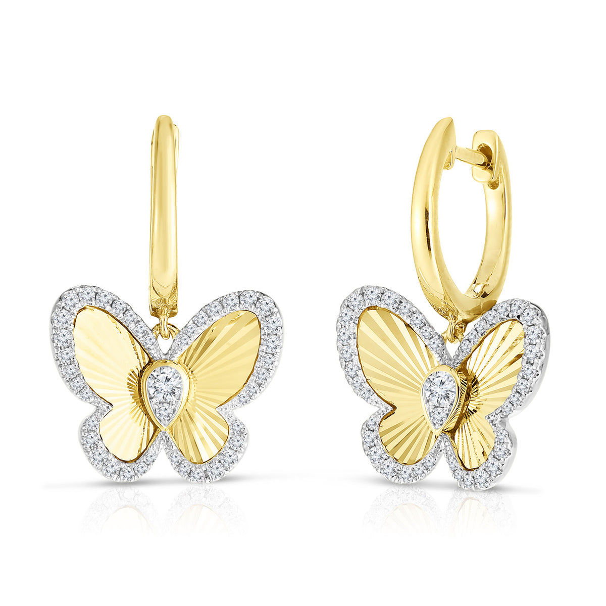 Fluted Pear Illusion Diamond Butterfly Earrings, 14K Yellow Gold- URBAETIS Fine Jewelry