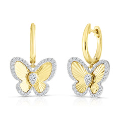 Fluted Pear Illusion Diamond Butterfly Earrings, 14K Yellow Gold- URBAETIS Fine Jewelry