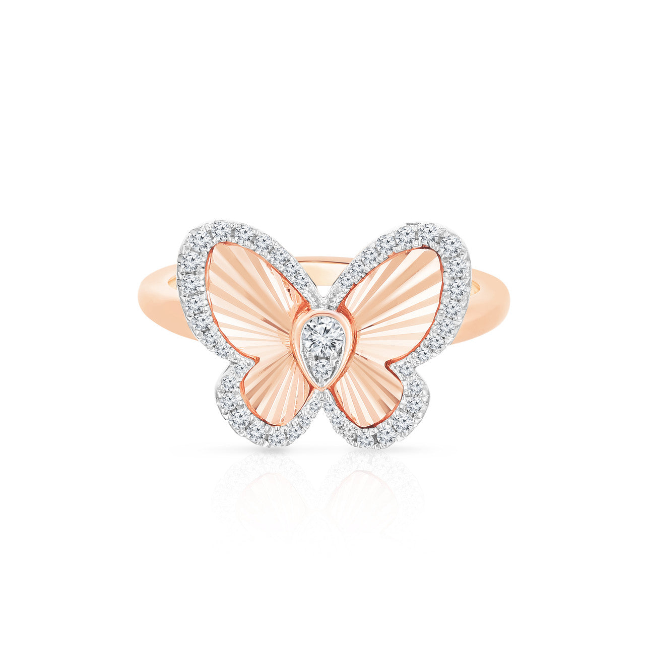 Fluted Pear Illusion Diamond Butterfly Ring, 14K Rose Gold- URBAETIS Fine Jewelry