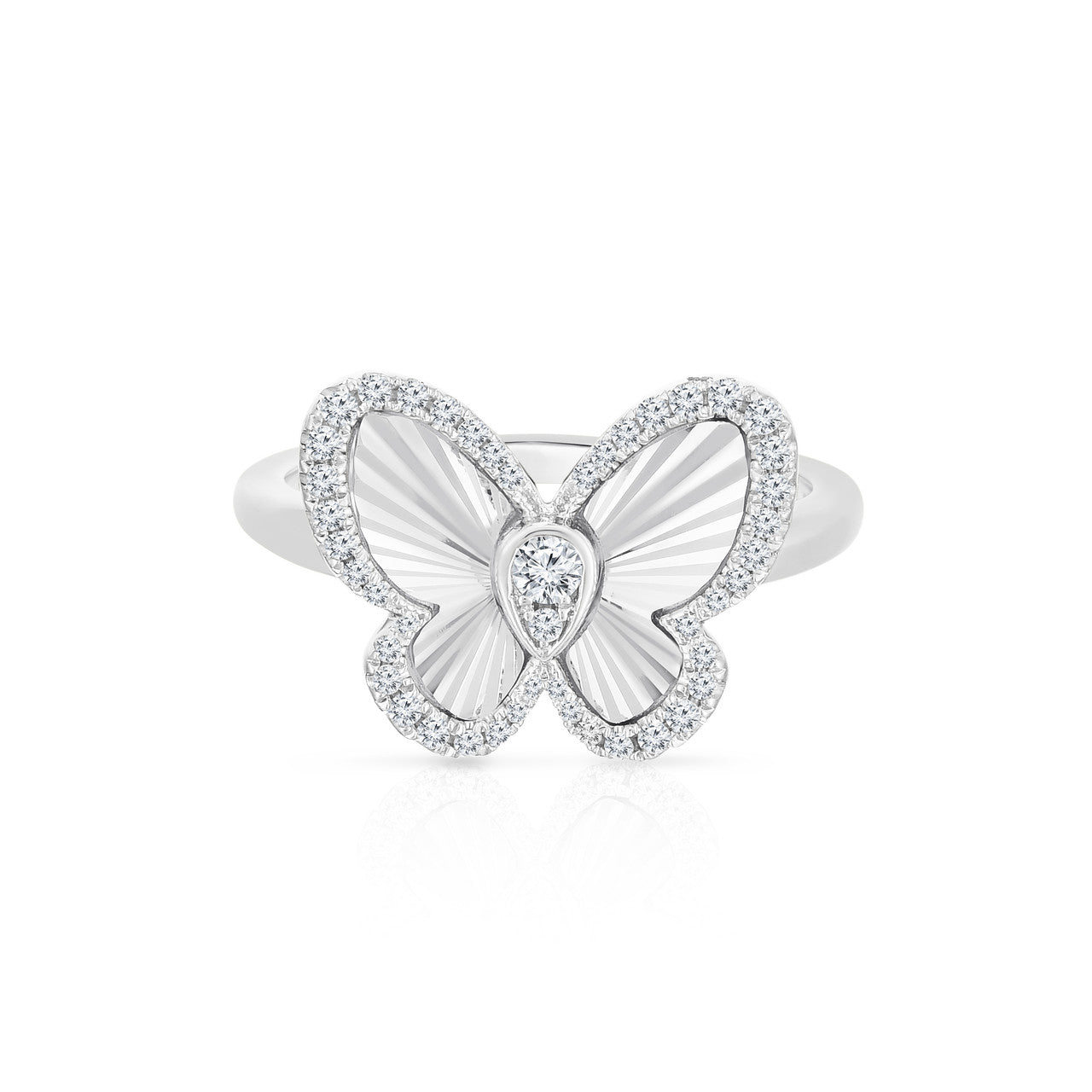 Fluted Pear Illusion Diamond Butterfly Ring, 14K White Gold- URBAETIS Fine Jewelry