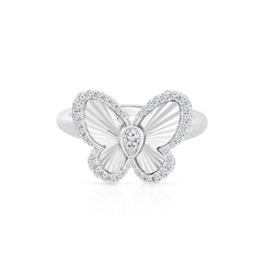 Fluted Pear Illusion Diamond Butterfly Ring, 14K White Gold- URBAETIS Fine Jewelry