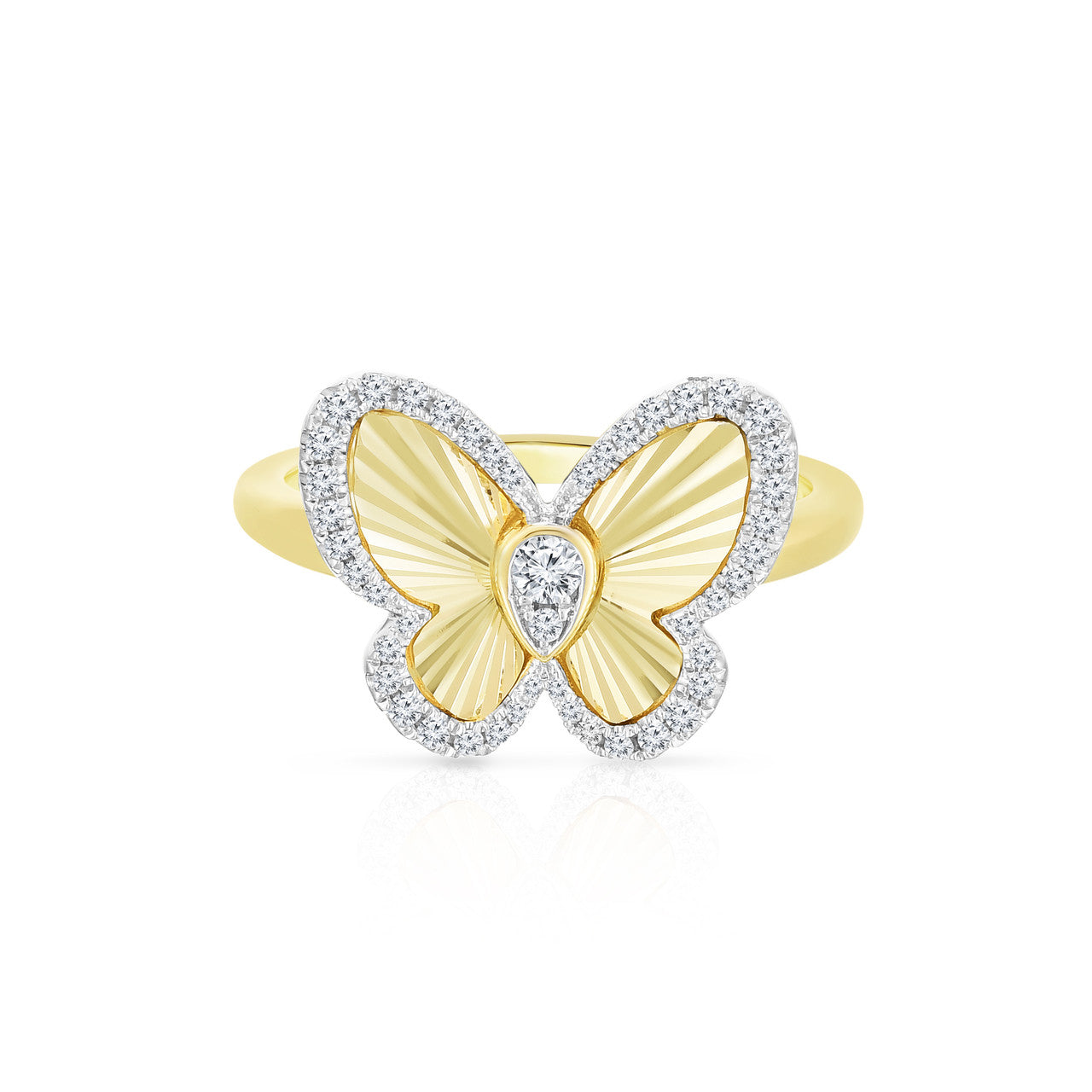Fluted Pear Illusion Diamond Butterfly Ring, 14K Yellow Gold- URBAETIS Fine Jewelry