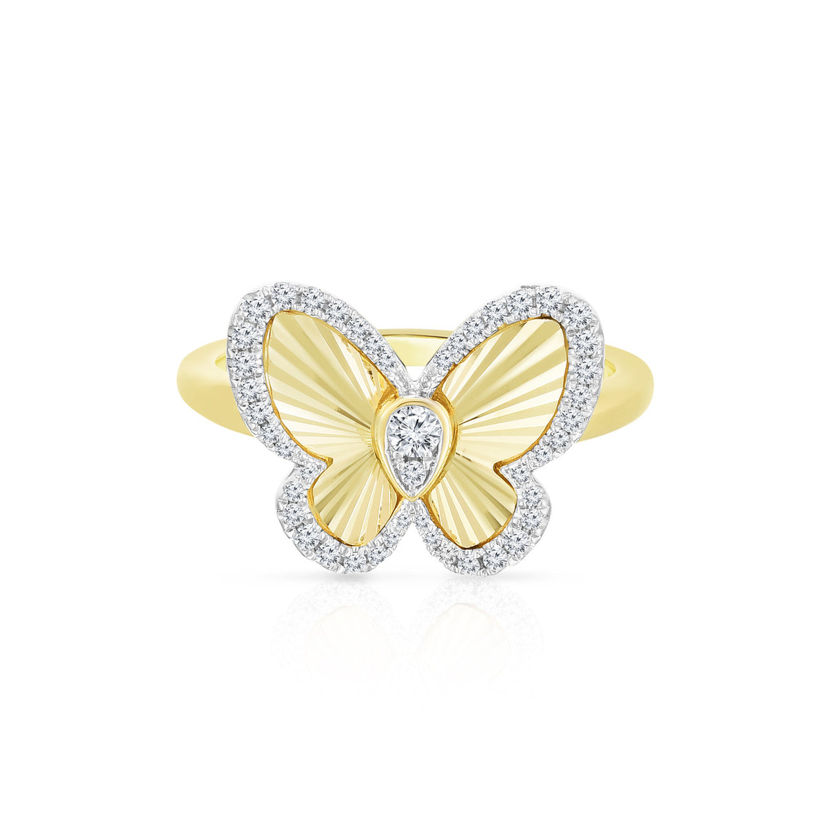 Fluted Pear Illusion Diamond Butterfly Ring, 14K Yellow Gold- URBAETIS Fine Jewelry