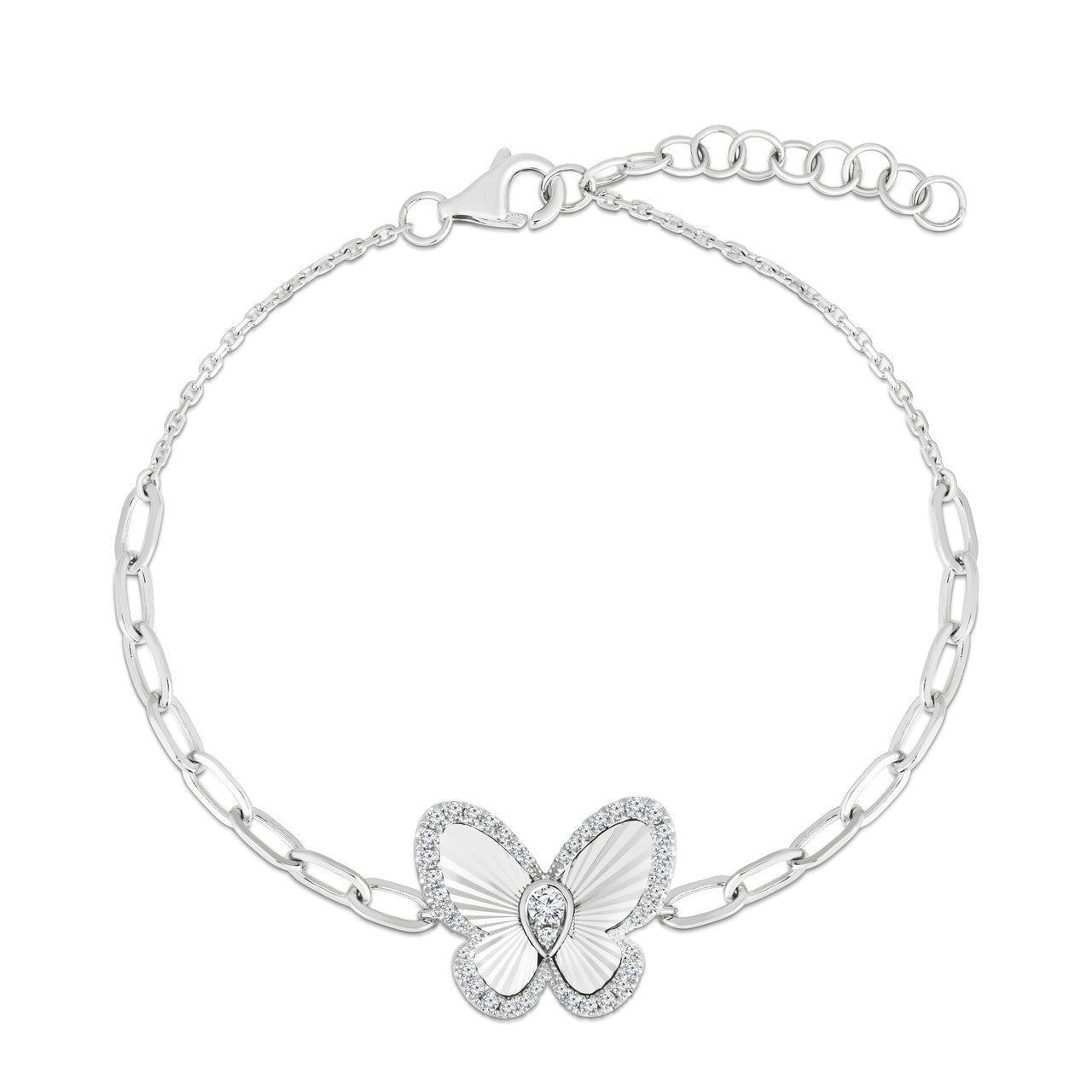 Fluted Pear Illusion Diamond Butterfly Bracelet, 14K White Gold- URBAETIS Fine Jewelry