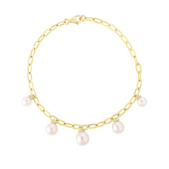 Pearl and Diamond Charm Chain Bracelet, 14K Yellow Gold- URBAETIS Fine Jewelry