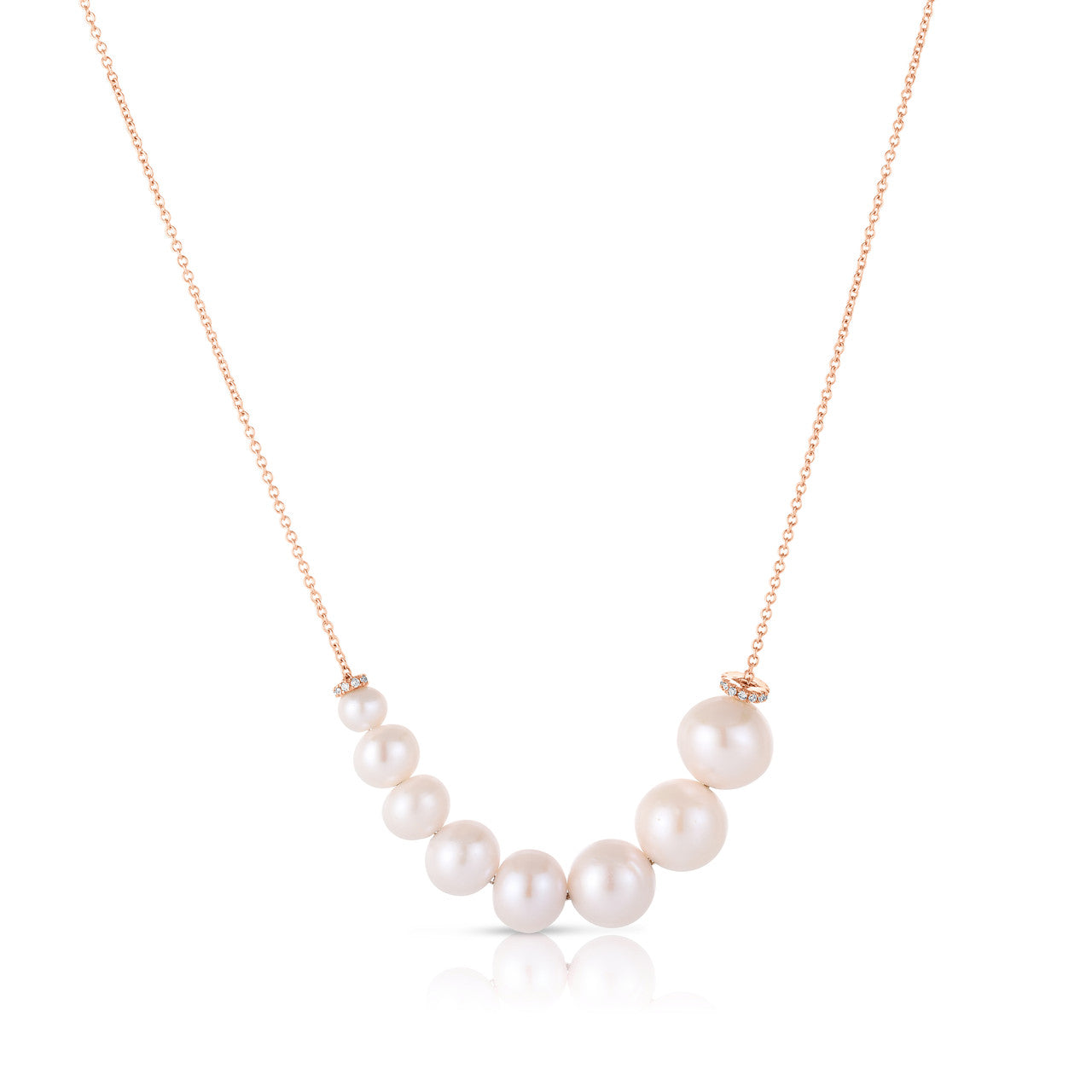 Graduated Pearl and Diamond Necklace, 14K Rose Gold- URBAETIS Fine Jewelry