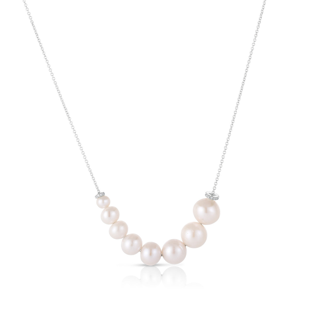 Graduated Pearl and Diamond Necklace, 14K White Gold- URBAETIS Fine Jewelry