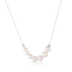 Graduated Pearl and Diamond Necklace, 14K White Gold- URBAETIS Fine Jewelry