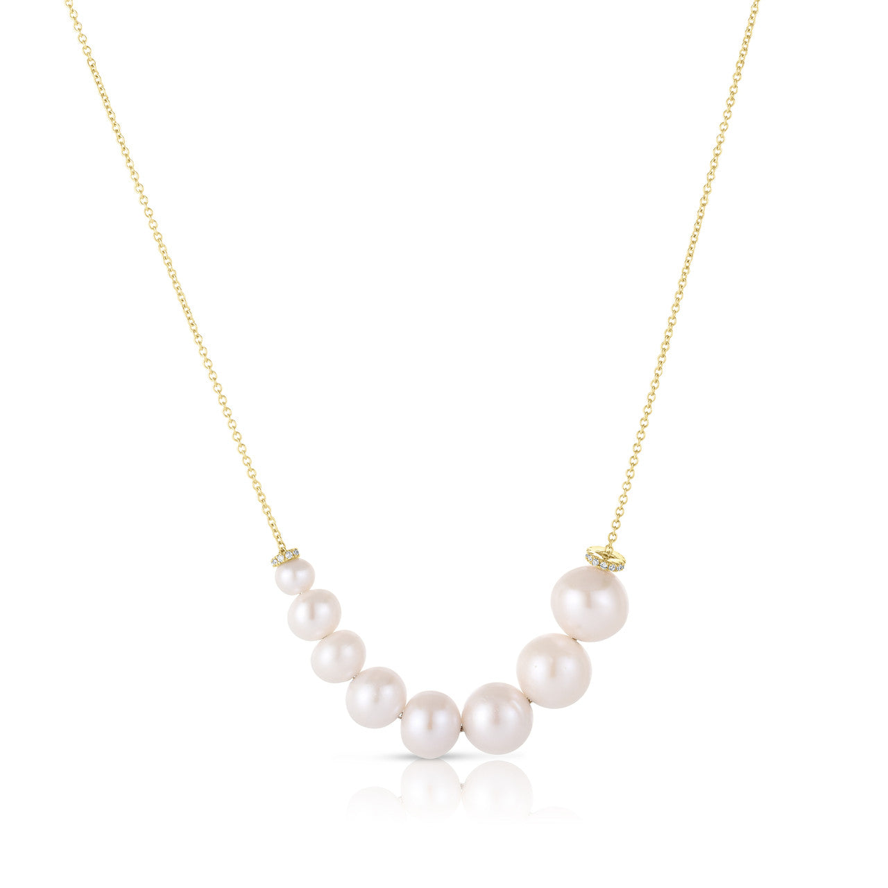 Graduated Pearl and Diamond Necklace, 14K Yellow Gold- URBAETIS Fine Jewelry