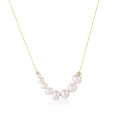 Graduated Pearl and Diamond Necklace, 14K Yellow Gold- URBAETIS Fine Jewelry
