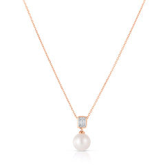 Emerald Illusion Diamond and Pearl Drop Necklace, 14K Rose Gold- URBAETIS Fine Jewelry