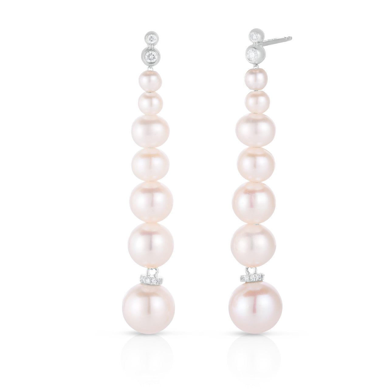 Graduating Pearl and Diamond Drop Earrings, 14K White Gold- URBAETIS Fine Jewelry