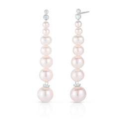 Graduating Pearl and Diamond Drop Earrings, 14K White Gold- URBAETIS Fine Jewelry