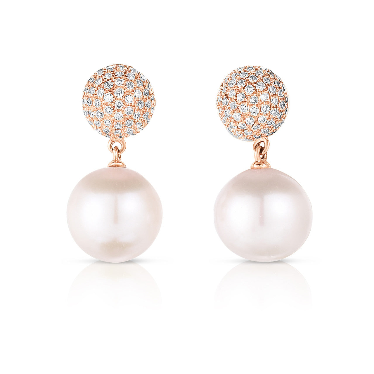Pave Diamond Ball and Pearl Dangle Earrings, 14K Rose Gold- URBAETIS Fine Jewelry