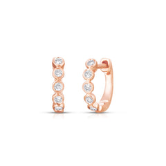 Bezel Set Diamond Huggies, 14K Rose Gold- URBAETIS Fine Jewelry