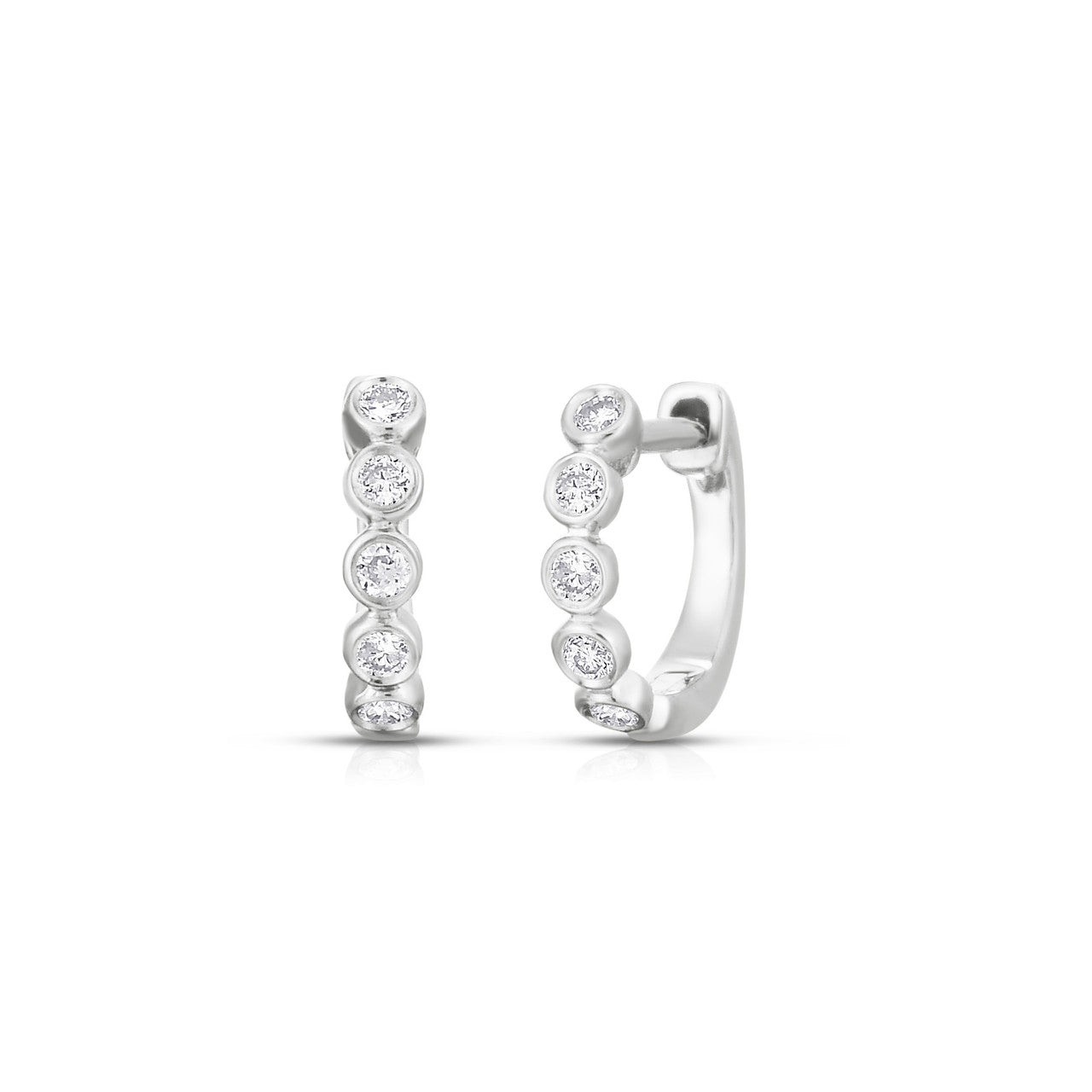 Bezel Set Diamond Huggies, 14K White Gold- URBAETIS Fine Jewelry