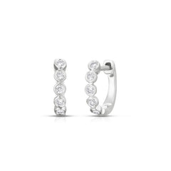 Bezel Set Diamond Huggies, 14K White Gold- URBAETIS Fine Jewelry