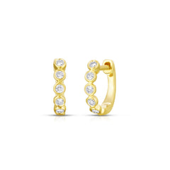 Bezel Set Diamond Huggies, 14K Yellow Gold- URBAETIS Fine Jewelry